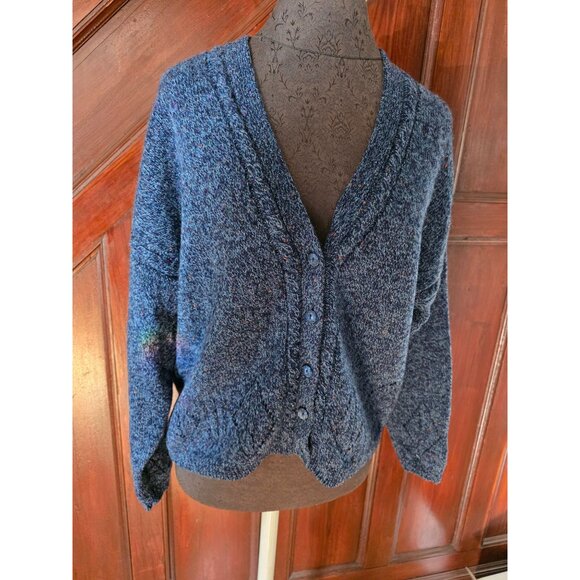 Vintage Outback Red Blue Speckled Cardigan Sweater M Wool Blend - Picture 1 of 7